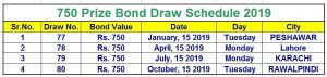 750 Prize Bond Schedule 2019