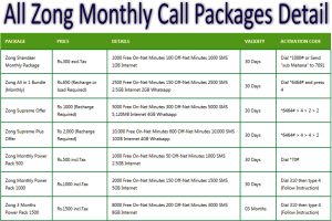 All Zong Monthly Call Packages Detail