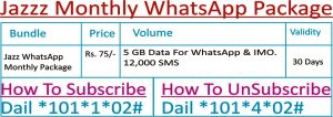 Jazz Monthly WhatsApp Package Sub Code