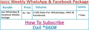 Jazz Weekly WhatsApp & Facebook Package Sub Code