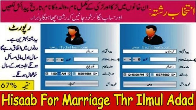 Shadi ka Hisab By Name, Hisaab For Marriage Through ilmul adad